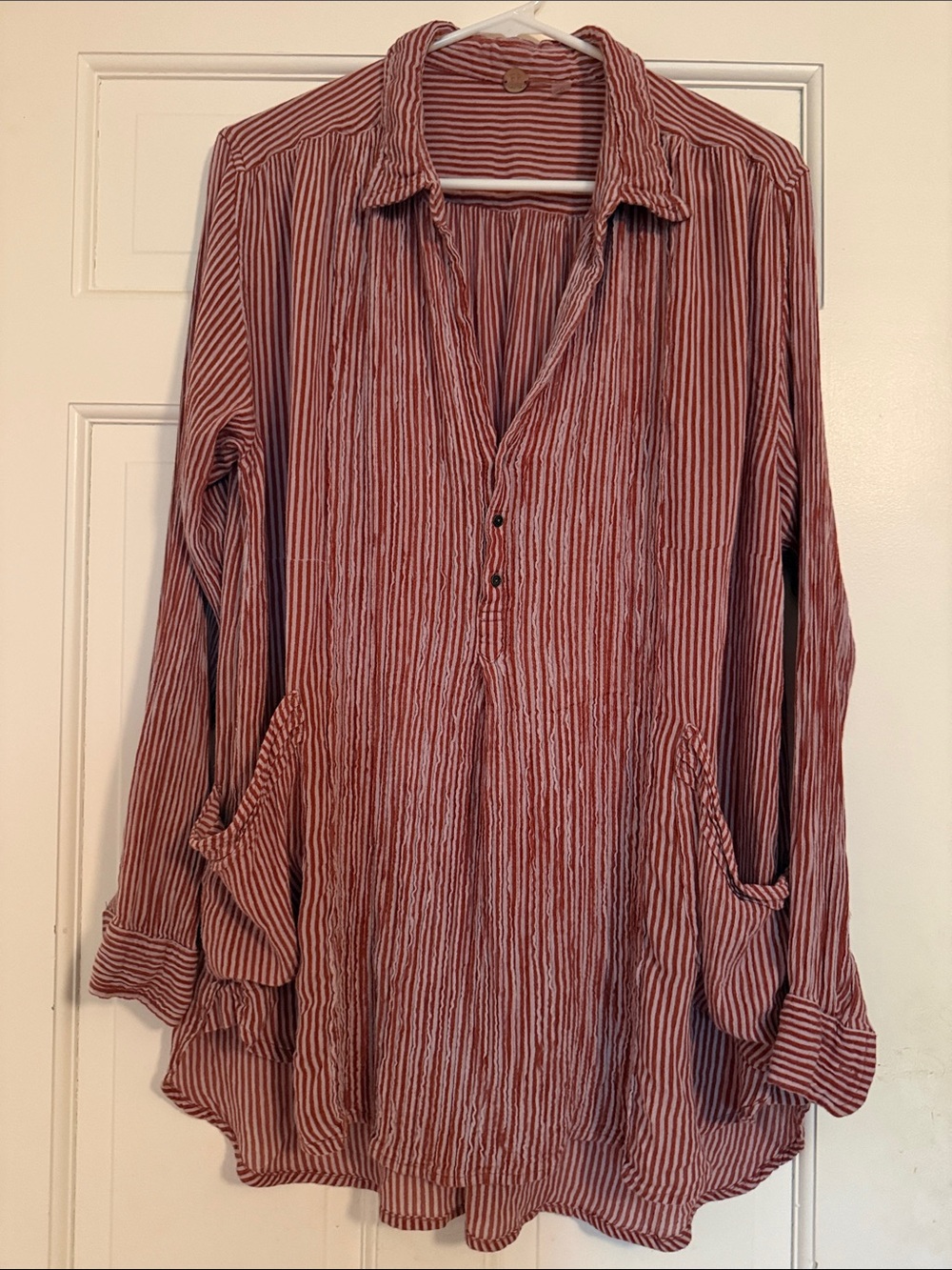 Free People Oversized  Striped Button-Front Tunic